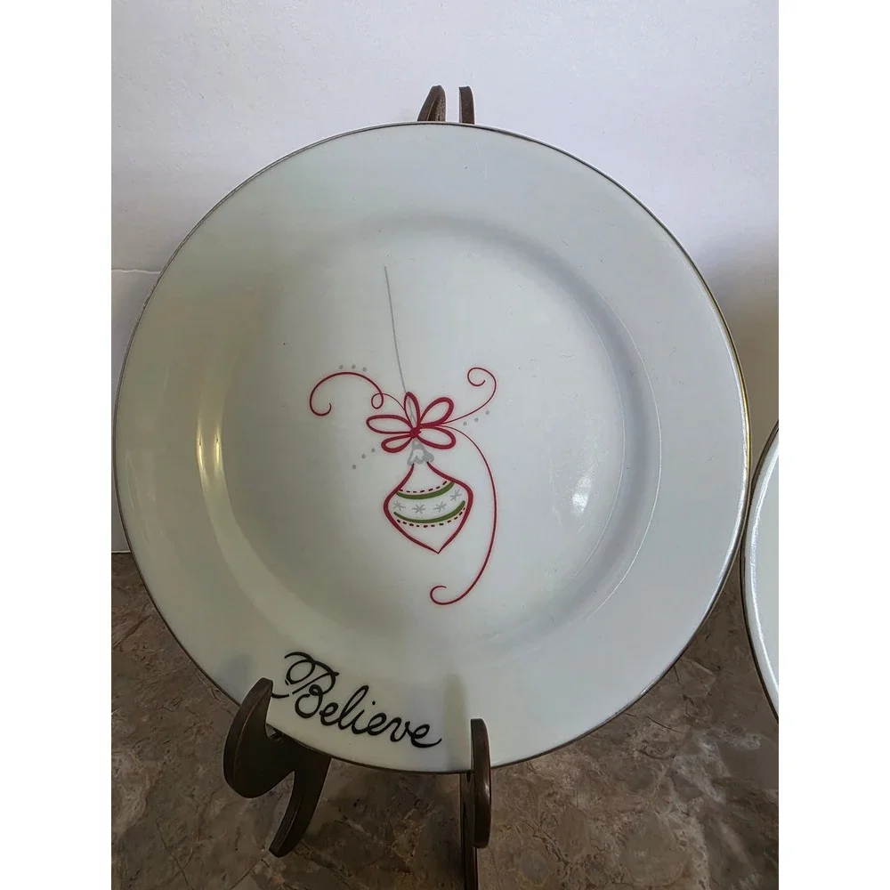 St Nicholas Square Tis The Season Christmas Plates Set 2 Believe Dream‎ Tree